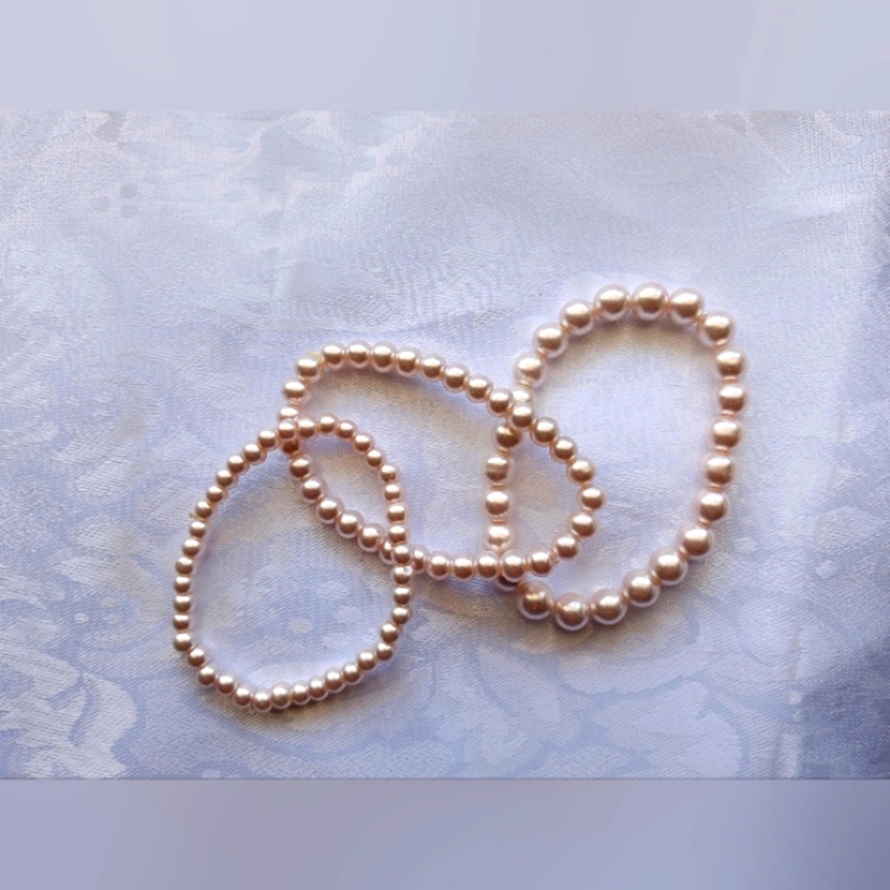 Vintage White Pink Casual High Fashion Three Pcs Faux Pearl Bracelets